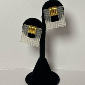 Gold and Clear Square Post Earrings